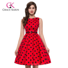 Grace Karin longitud de la rodilla Big Polka Dots algodón Retro Vintage Dresses 50s Pinup más tamaño CL6086-7